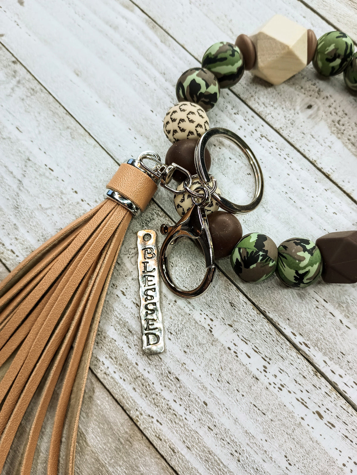 CAMO wristlet keychain Gift for mom for Mother's Day Beaded boho Custom keychain Car Accessory Inspirational Blessed country keychain charm