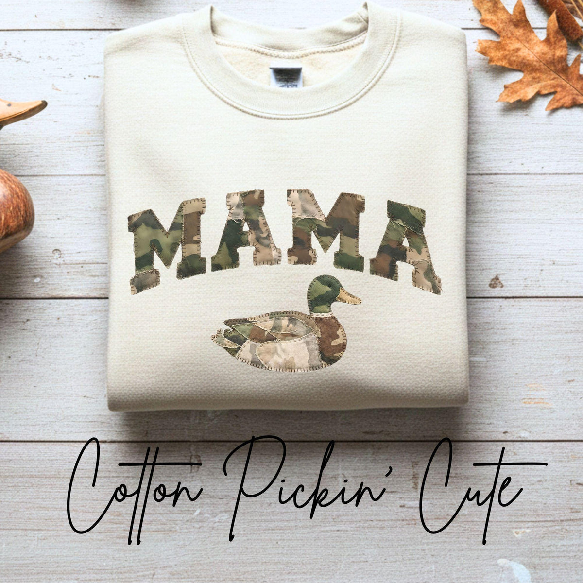 Mama Duck Camo Sweatshirt Faux Patchwork Camouflage Mama Crewneck Outdoorsy Mom Gift Hunting Wife Pullover Gildan 18000 Comfort Sweater