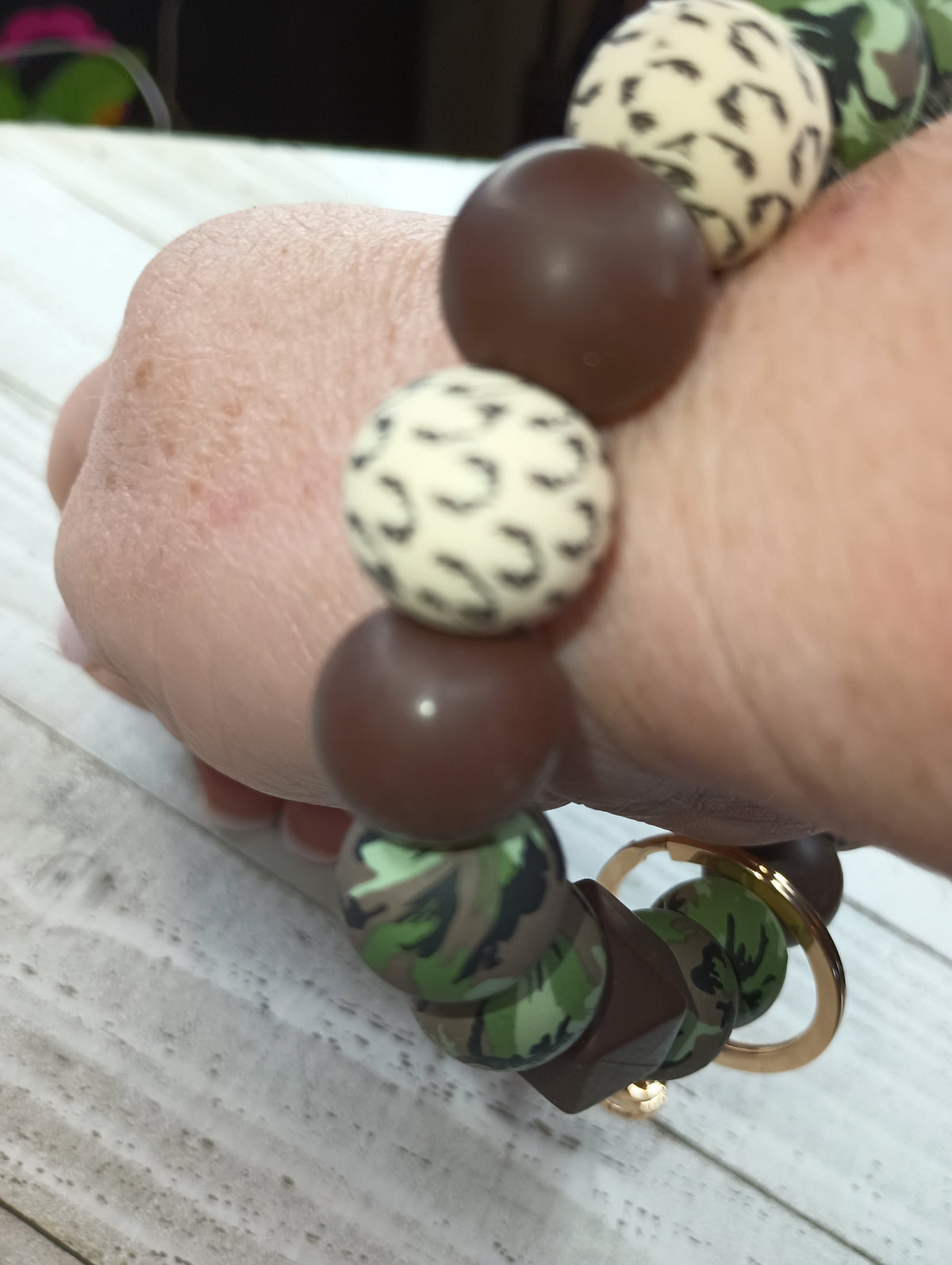 CAMO wristlet keychain Gift for mom for Mother's Day Beaded boho Custom keychain Car Accessory Inspirational Blessed country keychain charm