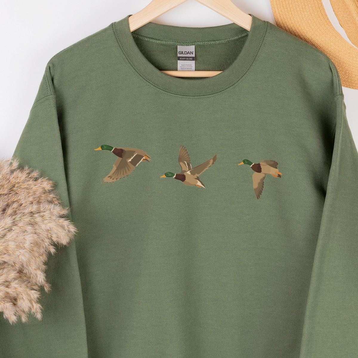 Mallard Ducks Flying Formation Women's Hunter Sweatshirt | Hunting Waterfowl Design