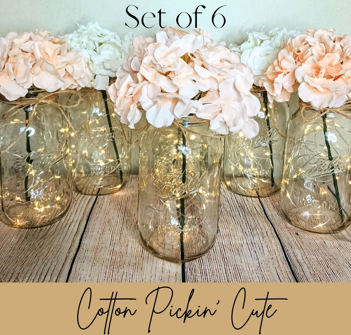 Mason Jar Set of 6 Wedding Table Decor Table Centerpiece Rustic Fairy Light Decor Farmhouse Wedding Boho Lighted Mason Jar Living Room Decor