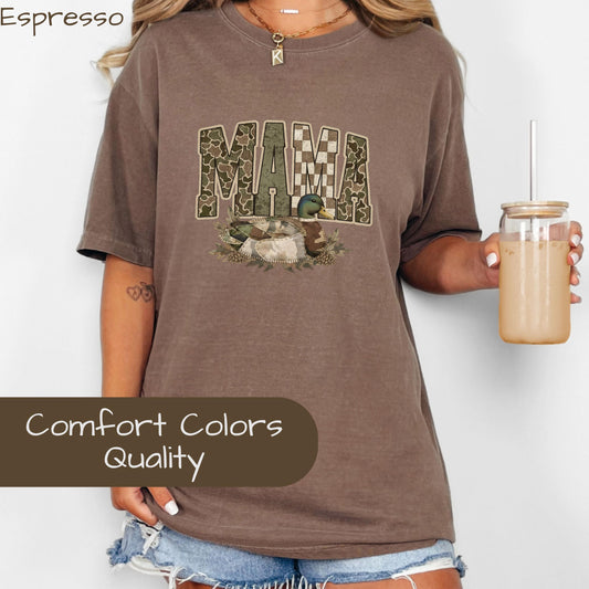 Camouflage Mallard Mama Shirt Trendy Hunting Comfort Colors T-Shirt Camo Mama Shirt, Mother's Day Gift, Varsity Mama Shirt, Retro Mom Shirt