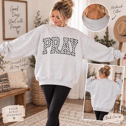 Christian Trendy Polka Dot Embroidered Applique Pray Oversized Crewneck Worship Apparel for Teenage Gift