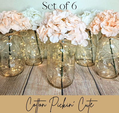 Mason Jar Set of 6 Wedding Table Decor Table Centerpiece Rustic Fairy Light Decor Farmhouse Wedding Boho Lighted Mason Jar Backyard Decor