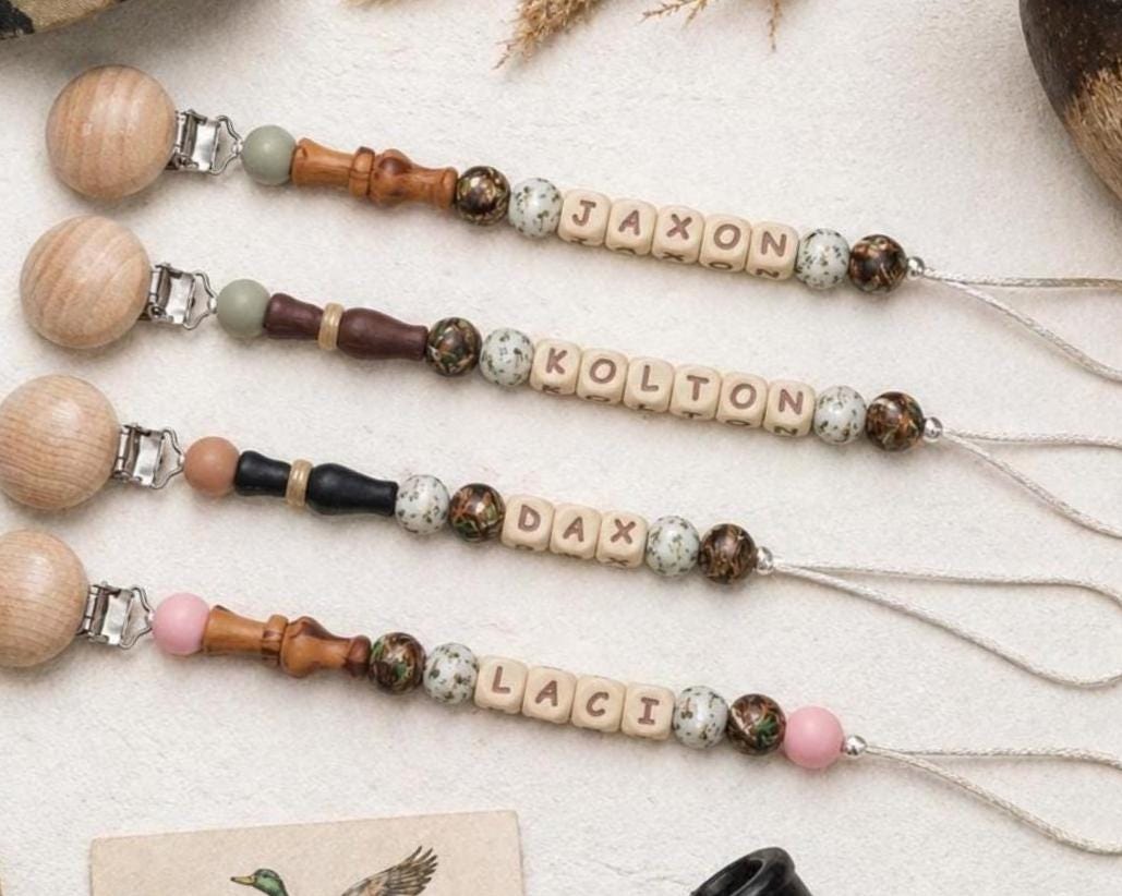 Duck Call Mallard Pacifier Clips Personalized Unique Baby Boy Girl Camo Hunting Custom Gifts for Baby Shower