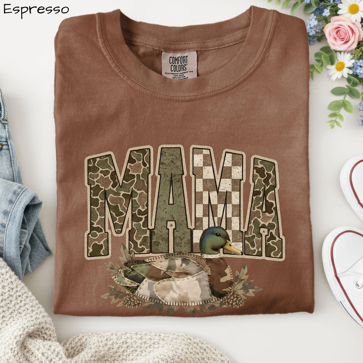 Camo Mallard Mama Shirt Trendy Hunting Comfort Colors T-Shirt Camo Mama Shirt, Mother's Day Gift, Varsity Mama Shirt, Retro Mom Shirt
