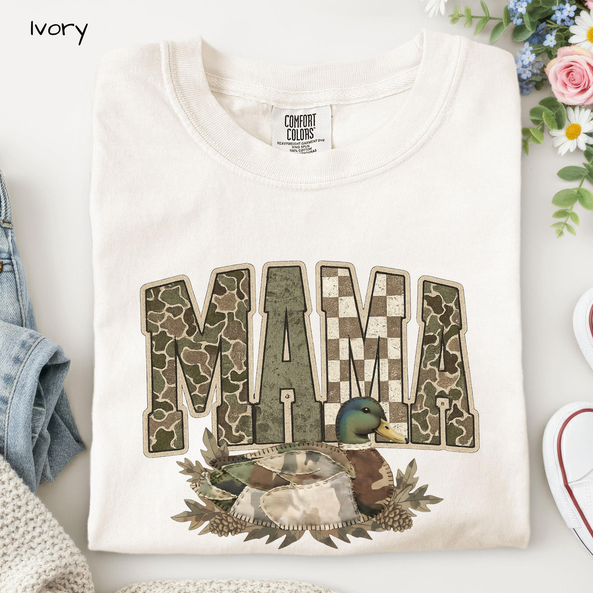 Camo Mallard Mama Shirt Trendy Hunting Comfort Colors T-Shirt Camo Mama Shirt, Mother's Day Gift, Varsity Mama Shirt, Retro Mom Shirt