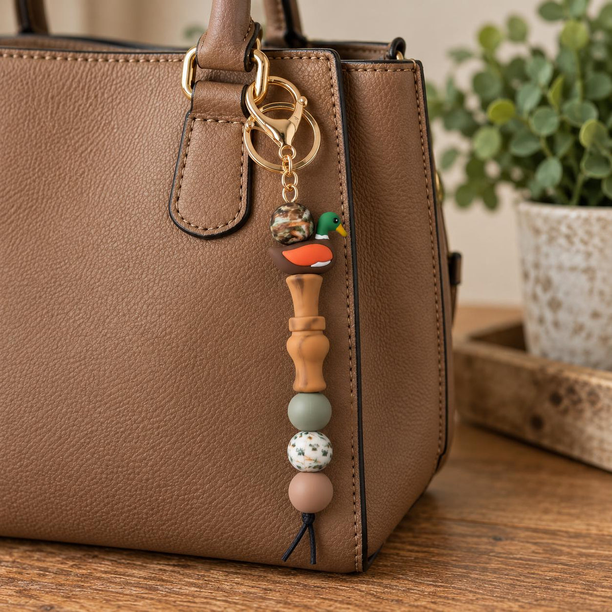 Duck Call Keychain for Purse clip Diaper bag Silicone Hunting Accessory Beads with Tassel