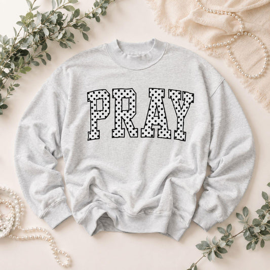 Christian Trendy Polka Dot Embroidered Applique Pray Oversized Crewneck Worship Apparel for Teenage Gift