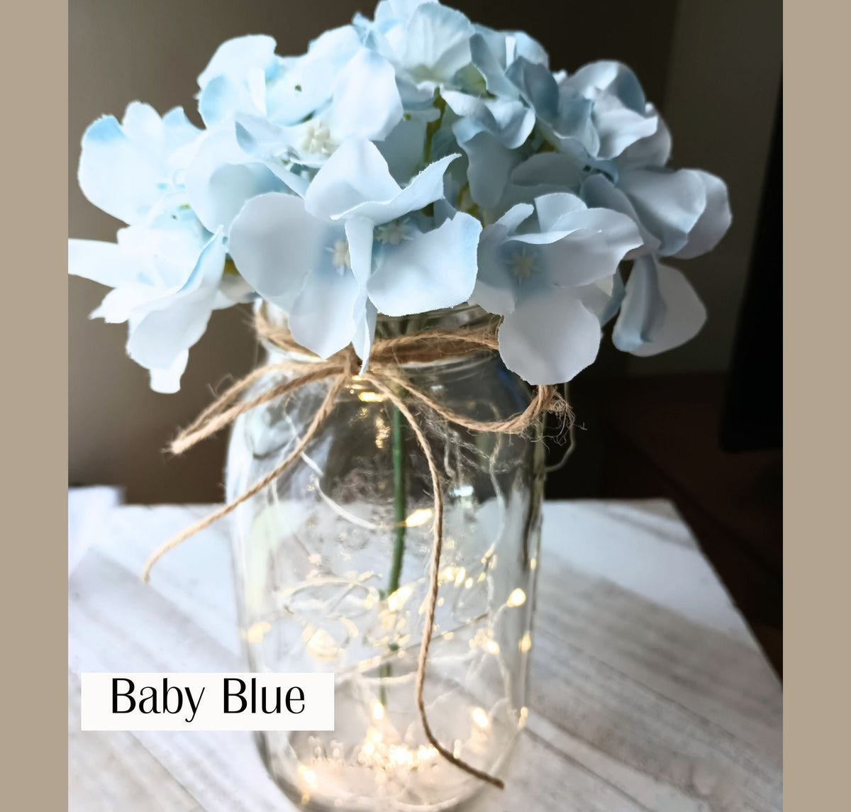 Mason Jar Hydrangea Lighted Wedding Centerpiece Rehearsal Dinner Boho Country Table Decor for Baby Shower Home Wedding Aisle Elegant Venue