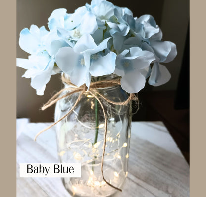 Mason Jar Hydrangea Lighted Wedding Centerpiece Rehearsal Dinner Boho Country Table Decor for Baby Shower Home Wedding Aisle Elegant Venue