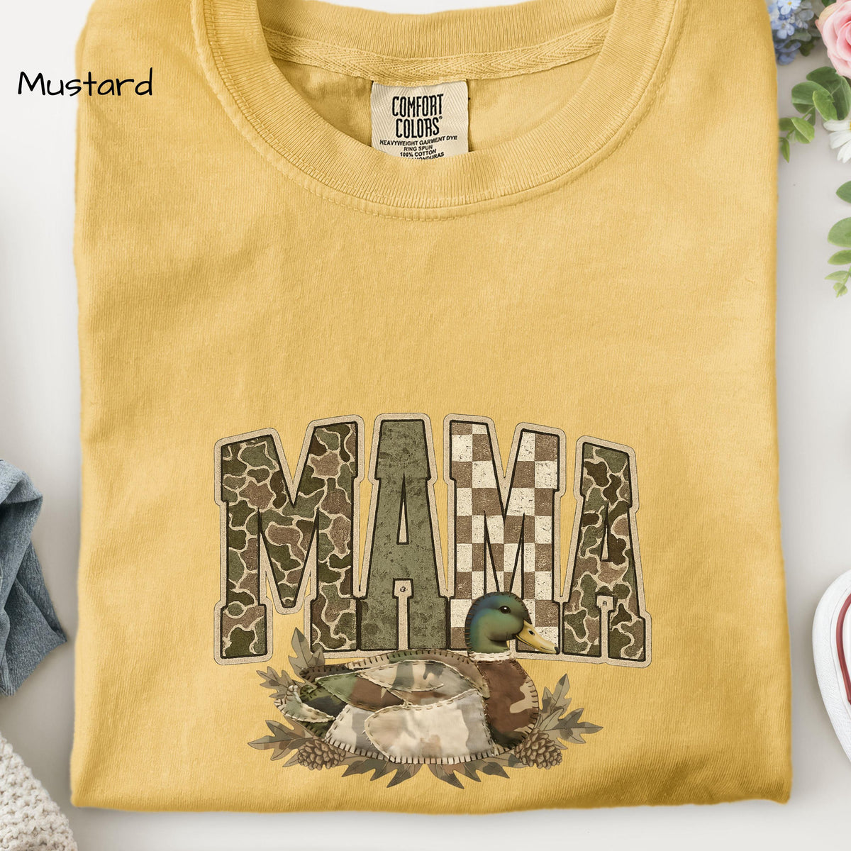 Camo Mallard Mama Shirt Trendy Hunting Comfort Colors T-Shirt Camo Mama Shirt, Mother's Day Gift, Varsity Mama Shirt, Retro Mom Shirt