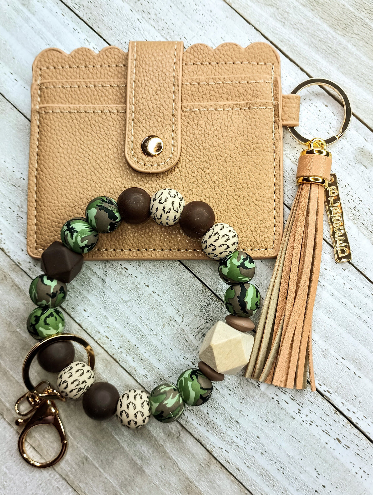 CAMO wristlet keychain  Gift for mom for Mother's Day Beaded boho Custom keychain Car Accessory Inspirational Blessed country keychain charm